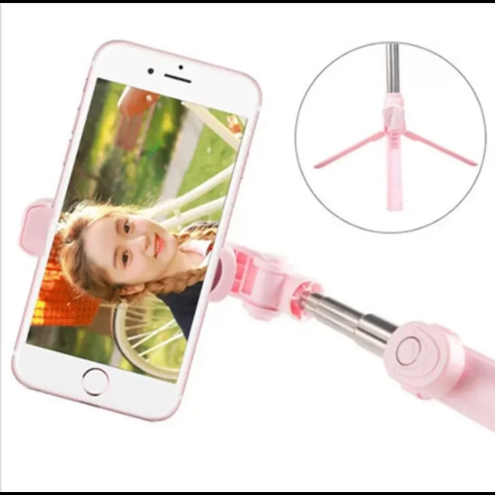 Mini travel selfie stick and tripod pink/black/white
